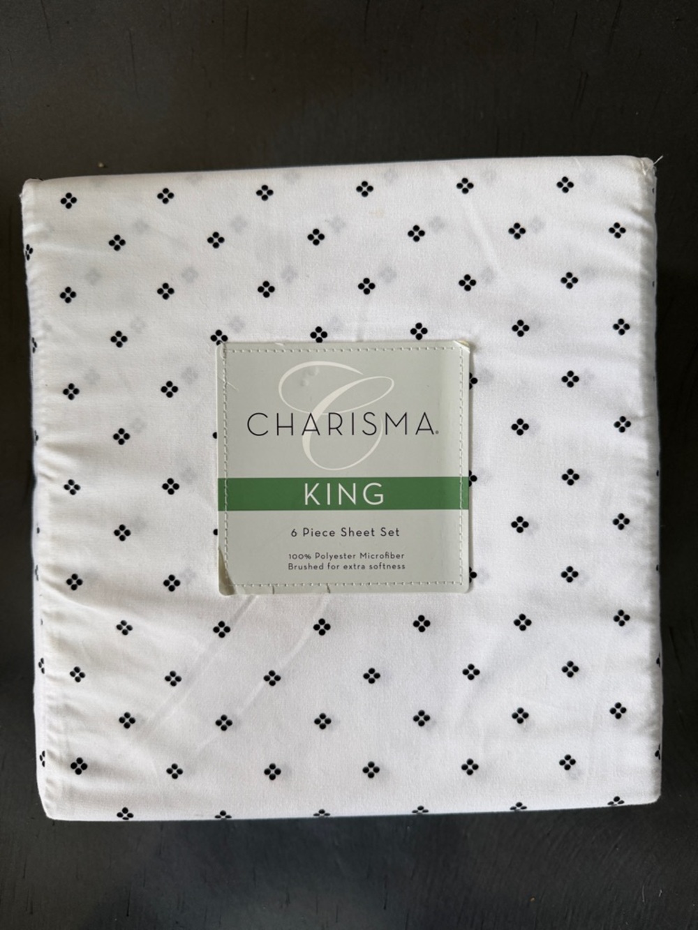 Charisma White Sheet Set with Black Dot Motif - King